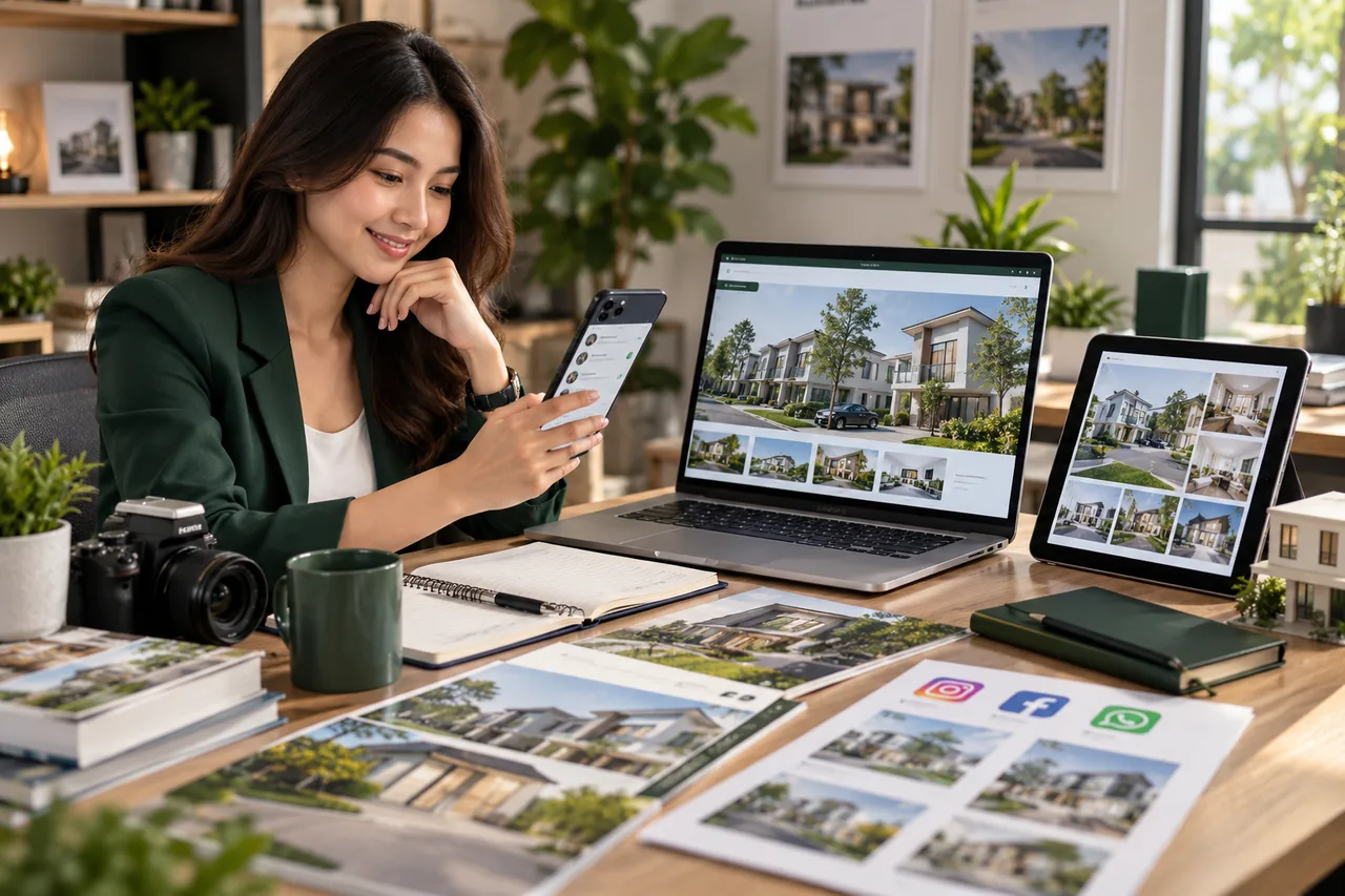 Ilustrasi Marketing Kit untuk promosi tanah kavling di kanal digital.