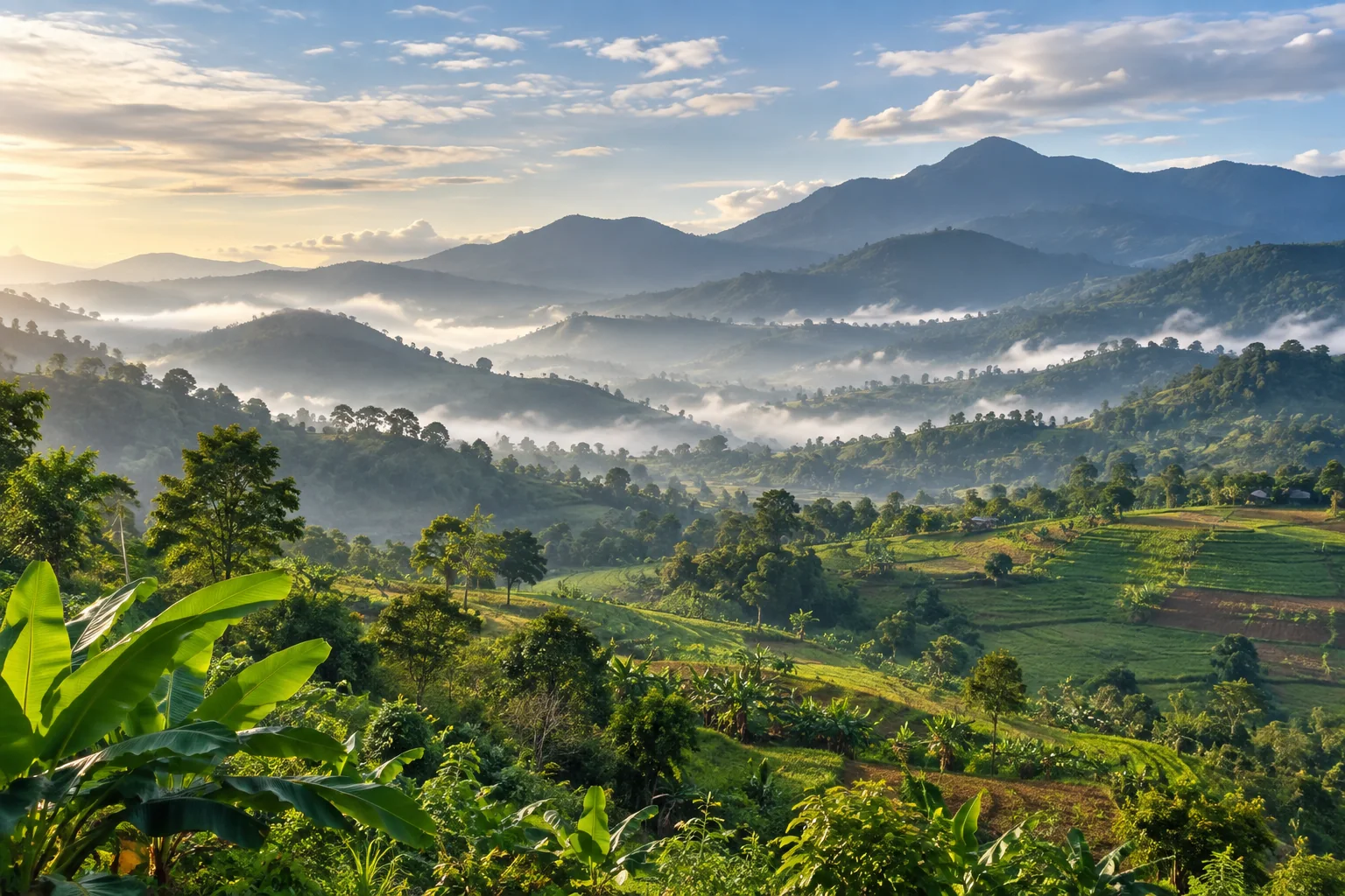 Ilustrasi panorama hijau untuk Harmoni Hanjawong Village Sukamakmur
