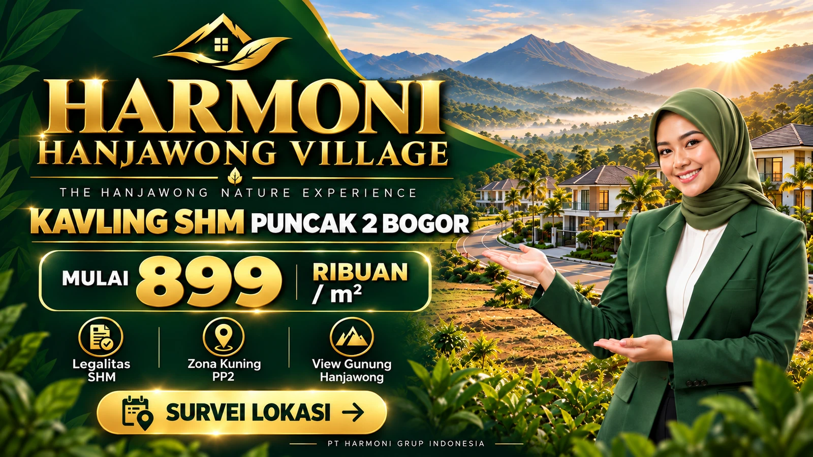 Harmoni Hanjawong Village — kavling SHM Puncak 2 Bogor, Zona Kuning PP2 dan view Gunung Hanjawong